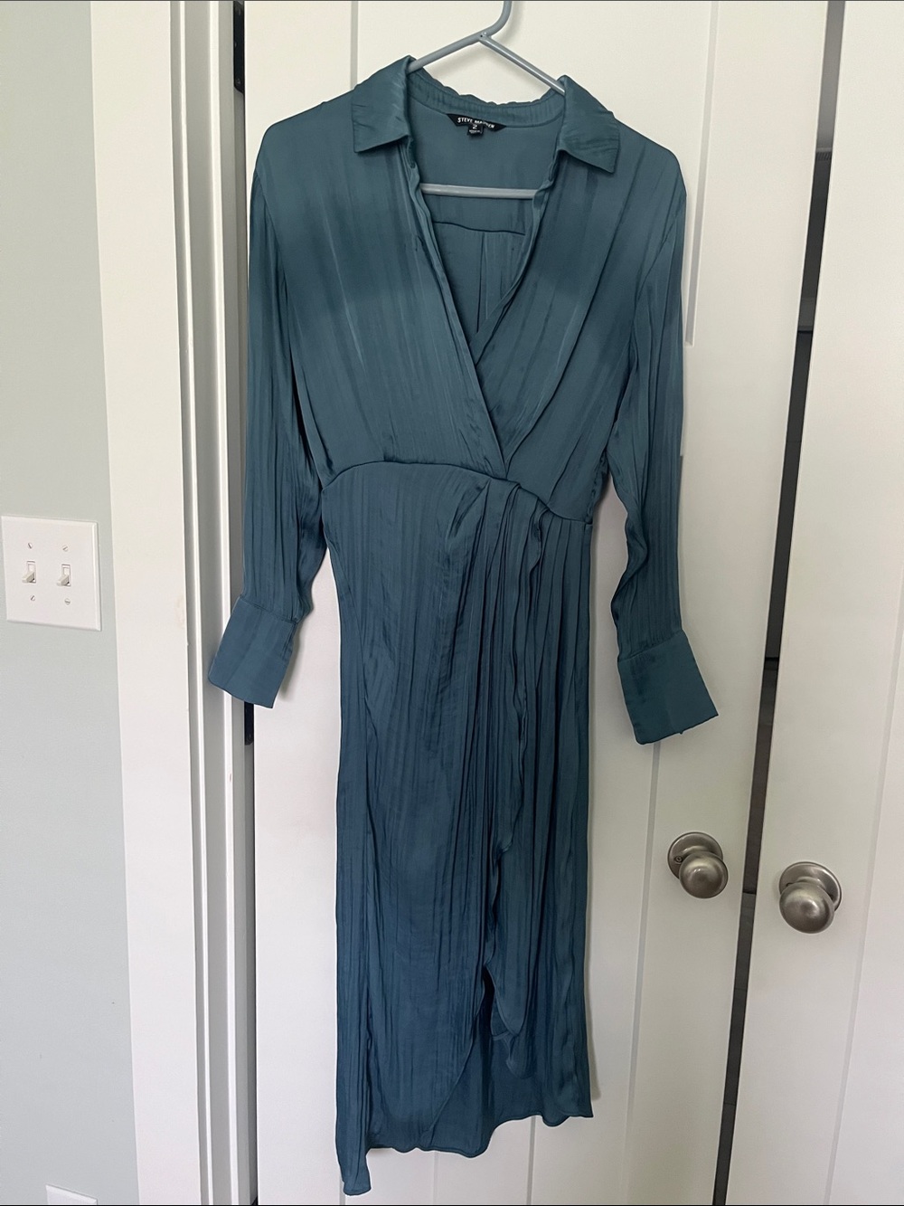 Steve Madden Steel Blue Wrap-Style Long Sleeve Dress 2